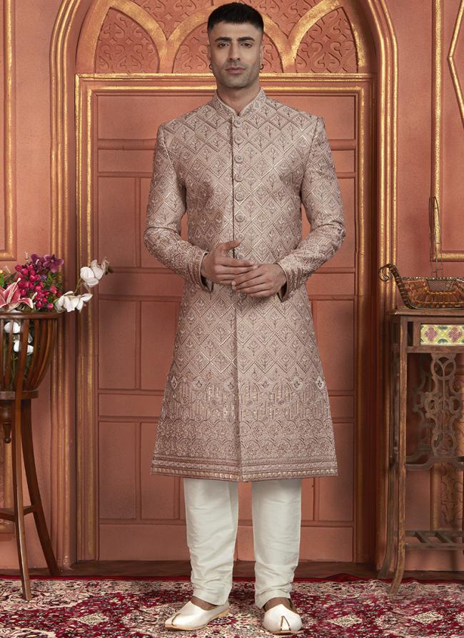 Art Silk Onion Wedding Wear Embroidery Work Readymade Groom Sherwani